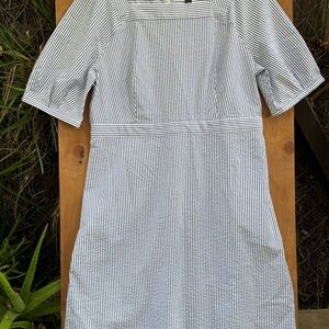 Ann Taylor Navy and White Striped Midi Dress